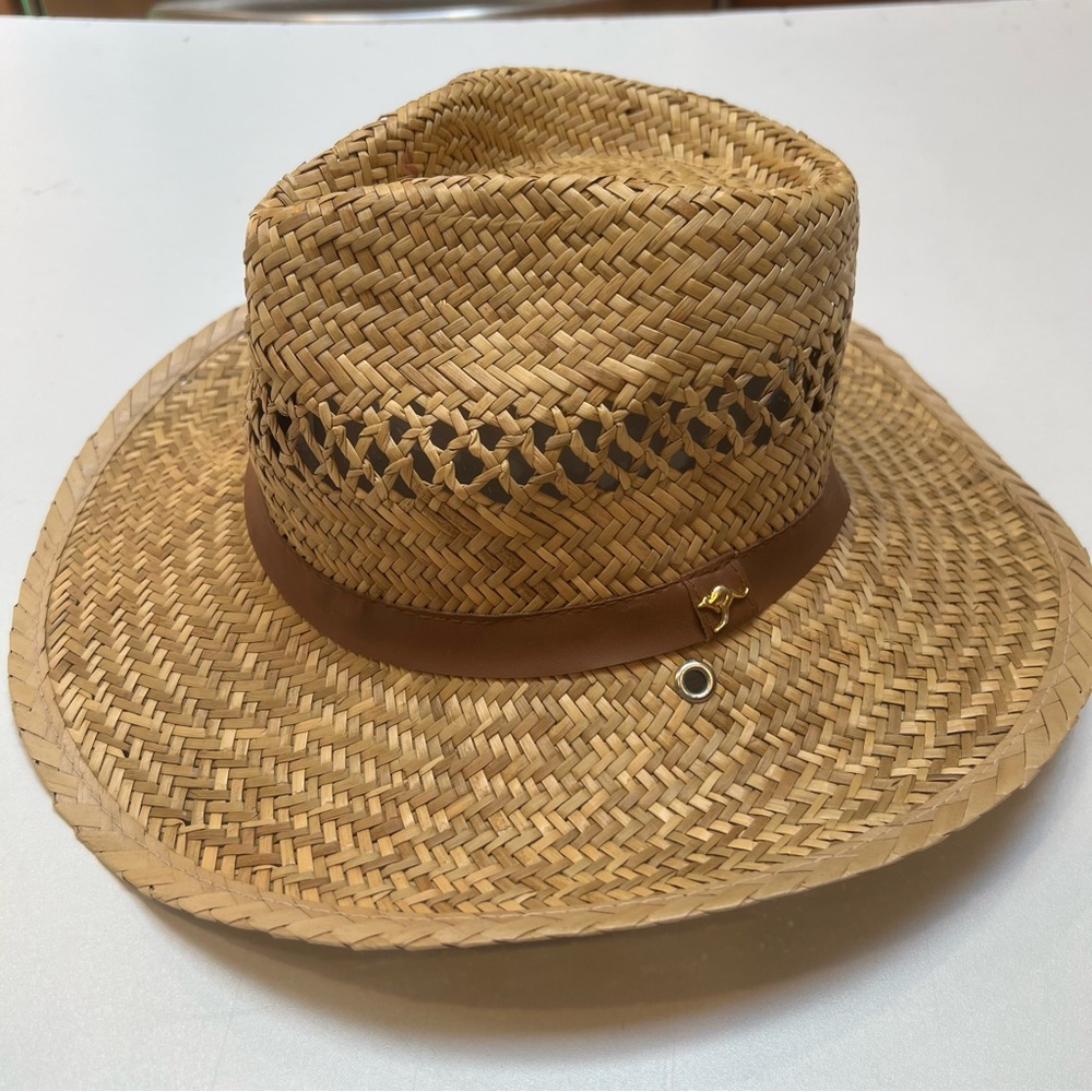 Brown Straw Hat with Ventilated Weave and Wide Brim